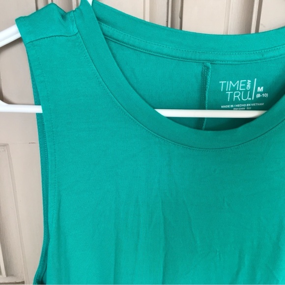 Time and Tru Summer Tee Shirt Dress SzM Aqua Cutie Sleeveless Side Pockets - Picture 4 of 5